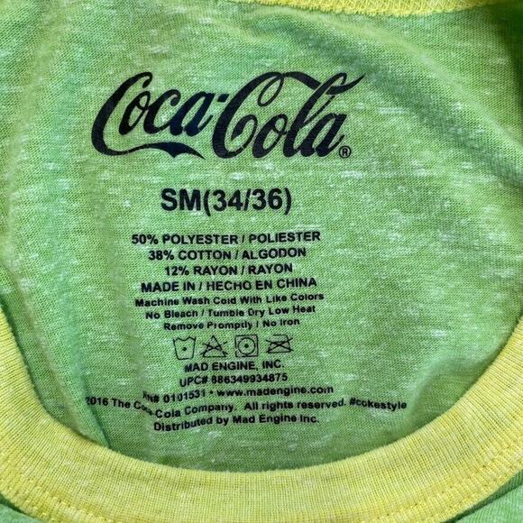 Coca Cola Tshirt Mens Small (34/36) Green Yellow Tee Short Sleeve Mello Yellow - Picture 2 of 9